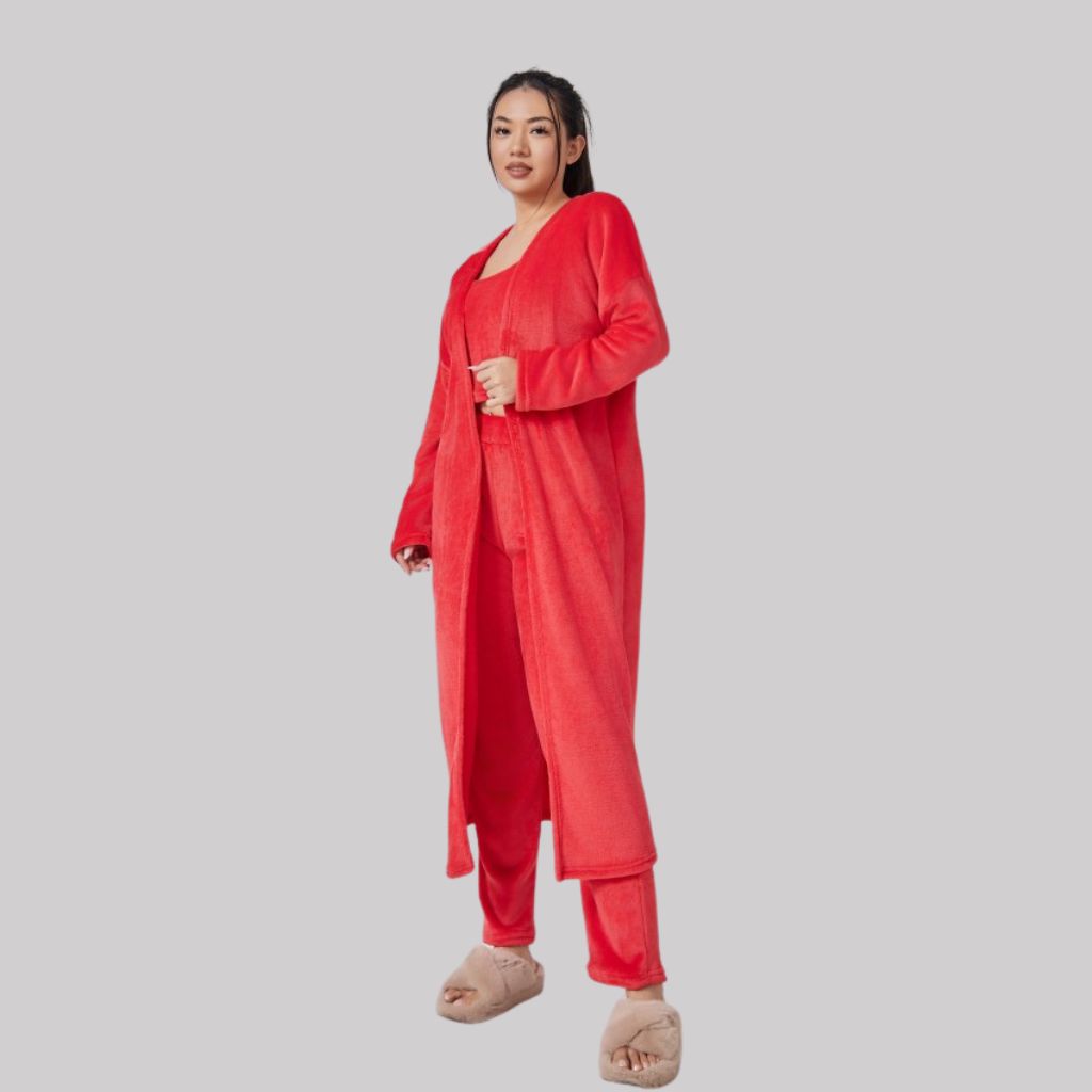 Women’s Cozy 3-Piece Lounge Set – Pants, Crop Top & Cardigan