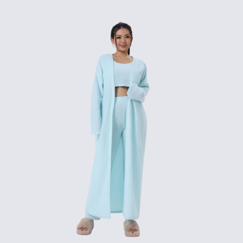 Women’s Cozy 3-Piece Lounge Set – Pants, Crop Top & Cardigan
