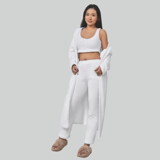 Women’s Cozy 3-Piece Lounge Set – Pants, Crop Top & Cardigan