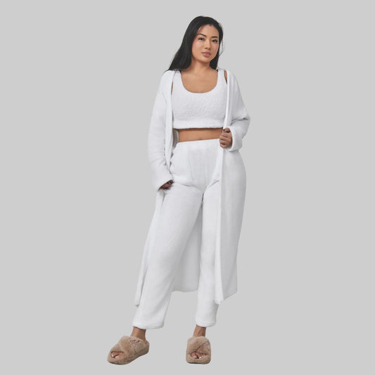 Women’s Cozy 3-Piece Lounge Set – Pants, Crop Top & Cardigan